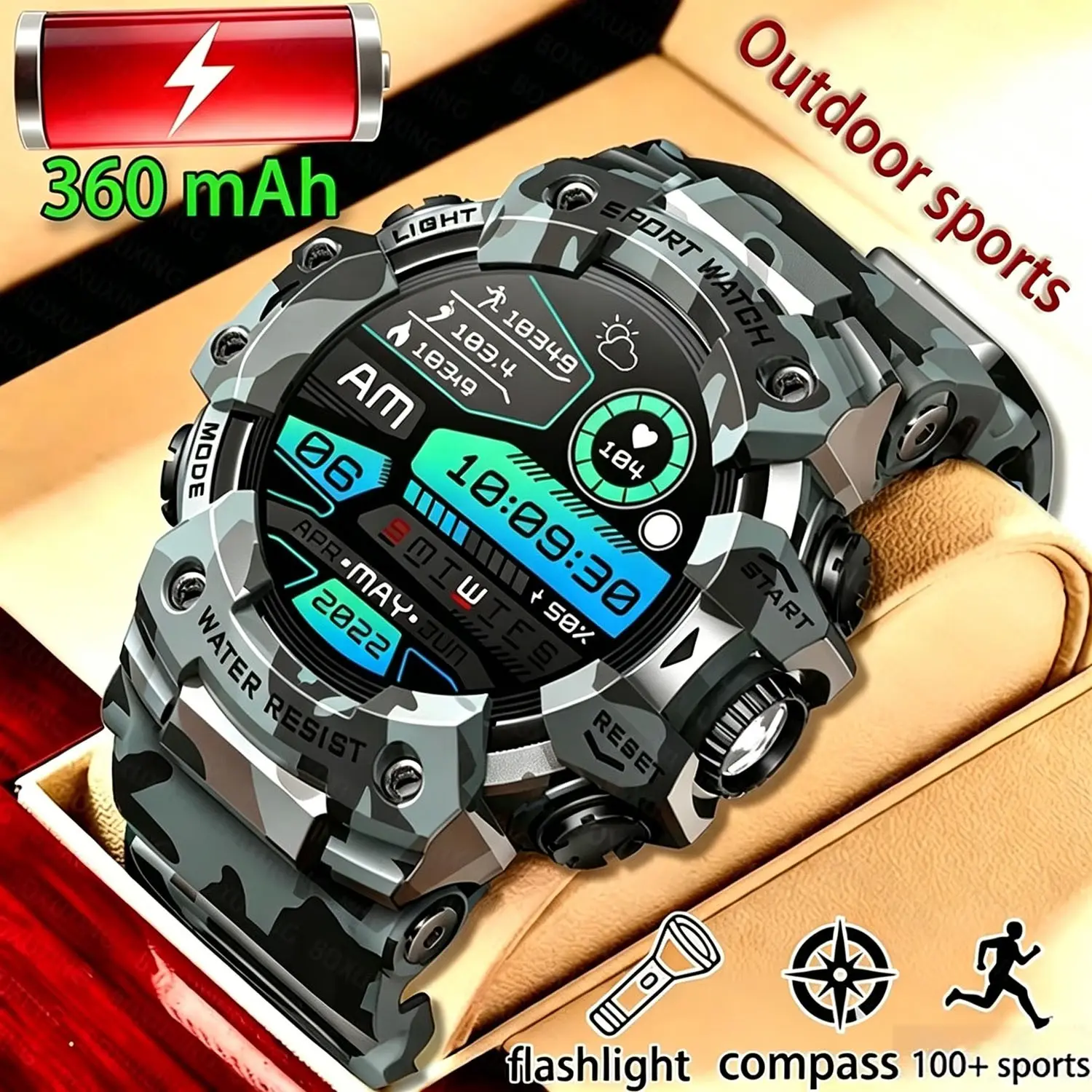 Military Grade Active Edge Sports Smart Watch, Men's Outdoor Fitness Compass, Heart Rate, Bluetooth-compatible Call, IP68 Waterproof, Smartwatch