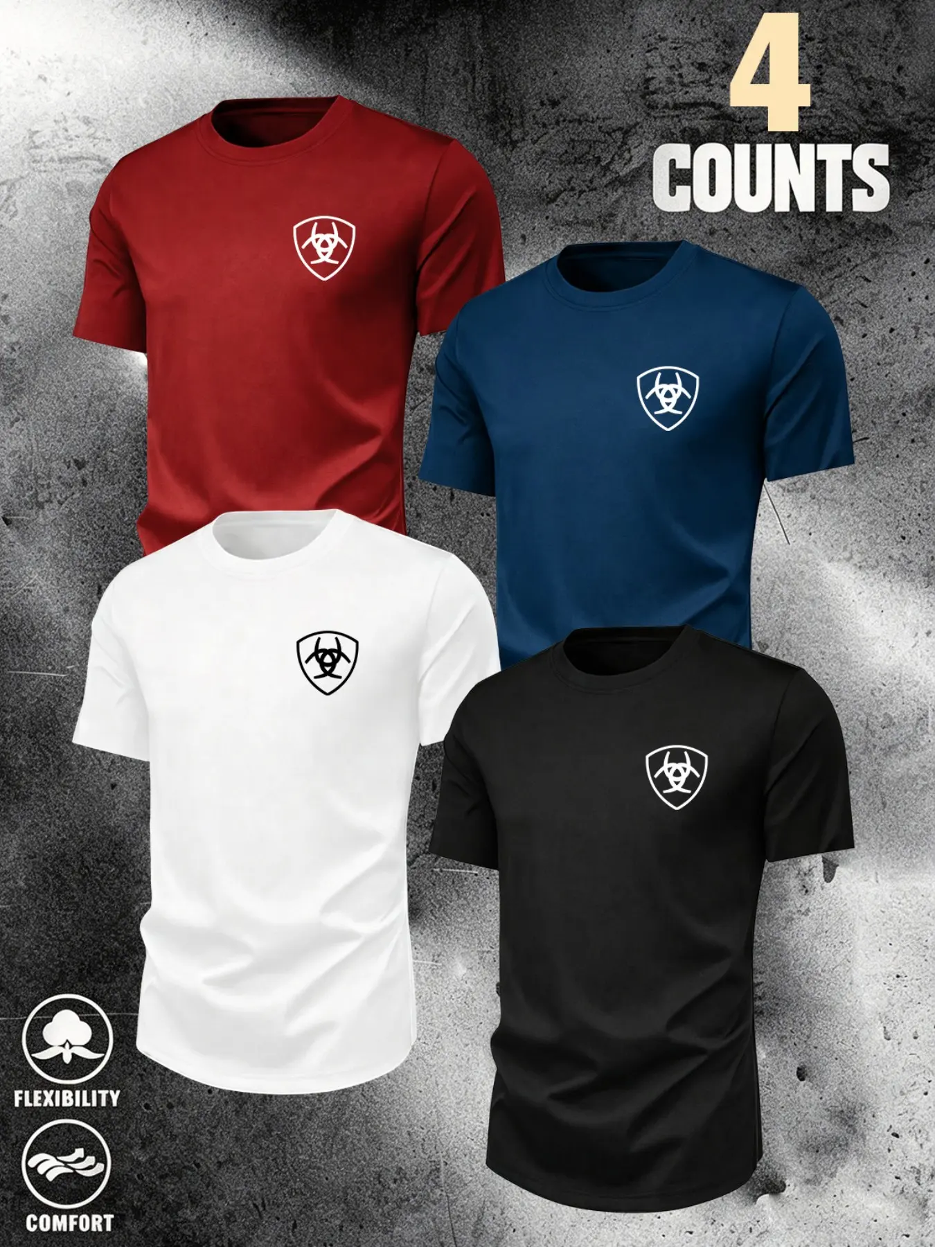 Men's High Stretch Sporty Short Sleeve T-Shirt, Breathable Cotton, Casual Loose Fit, Geometric Print, All Seasons, Crop Length