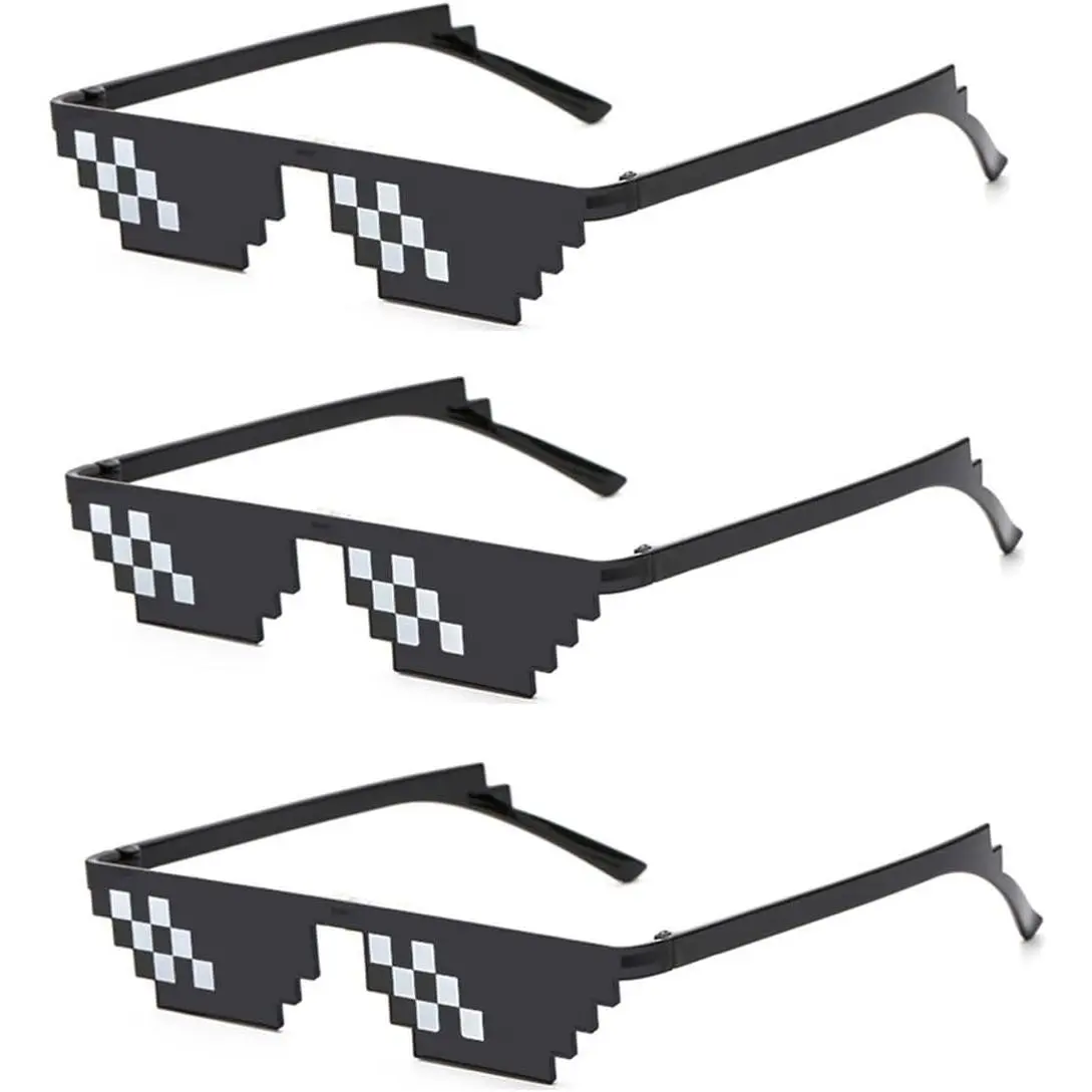 3 Pack Thug Life Sunglasses,Men Women Pixel Mosaic Glasses, MLG Shades for Photo Props or Halloween