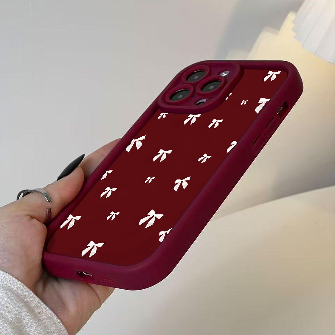 Red Background Bow Pattern Case for iPhone 17 Pro Max 16 16e 15 14 Plus 13 12 Mini 11 Air X XS Pattern Soft TPU Rubber Camera Protection Rugged Mobile Phone Cover Gift 2D printing