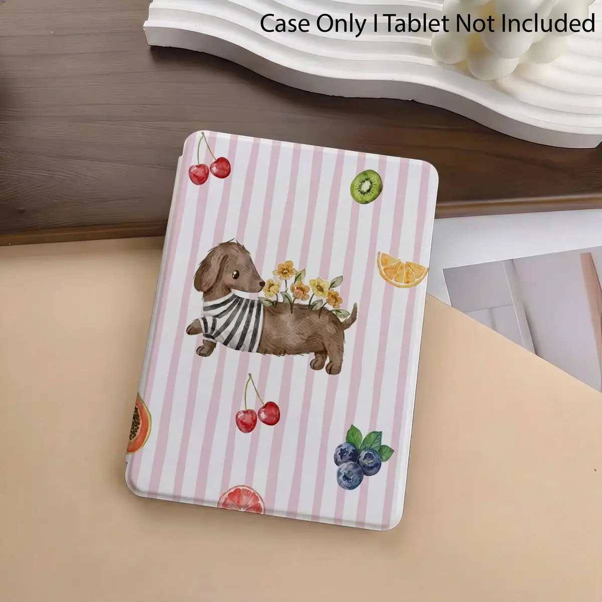 Cute Dachshund Pink Striped Kindle Case, suitable for Kindle 11th/12th generation Paperwhite 2024 model, with auto sleep/wake function, a gift for teenagers starting school