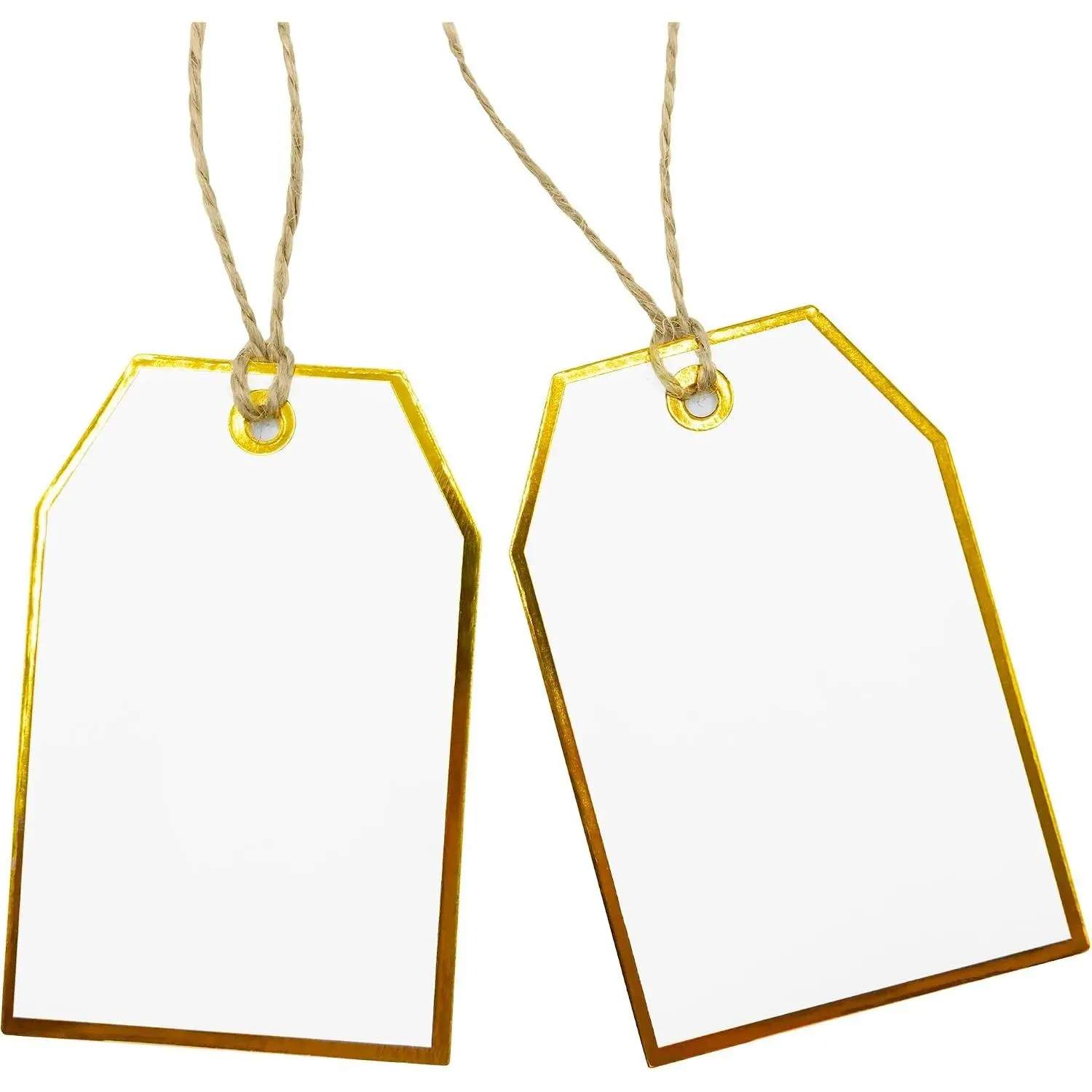 100Pcs Gold Gift Tags with String Attached Foil Gold Frame Large White Paper Gift Tags Presents with 65 Ft Jute Twine for Christmas Holiday Baby Shower Wedding Birthday Gift Wrap Tags