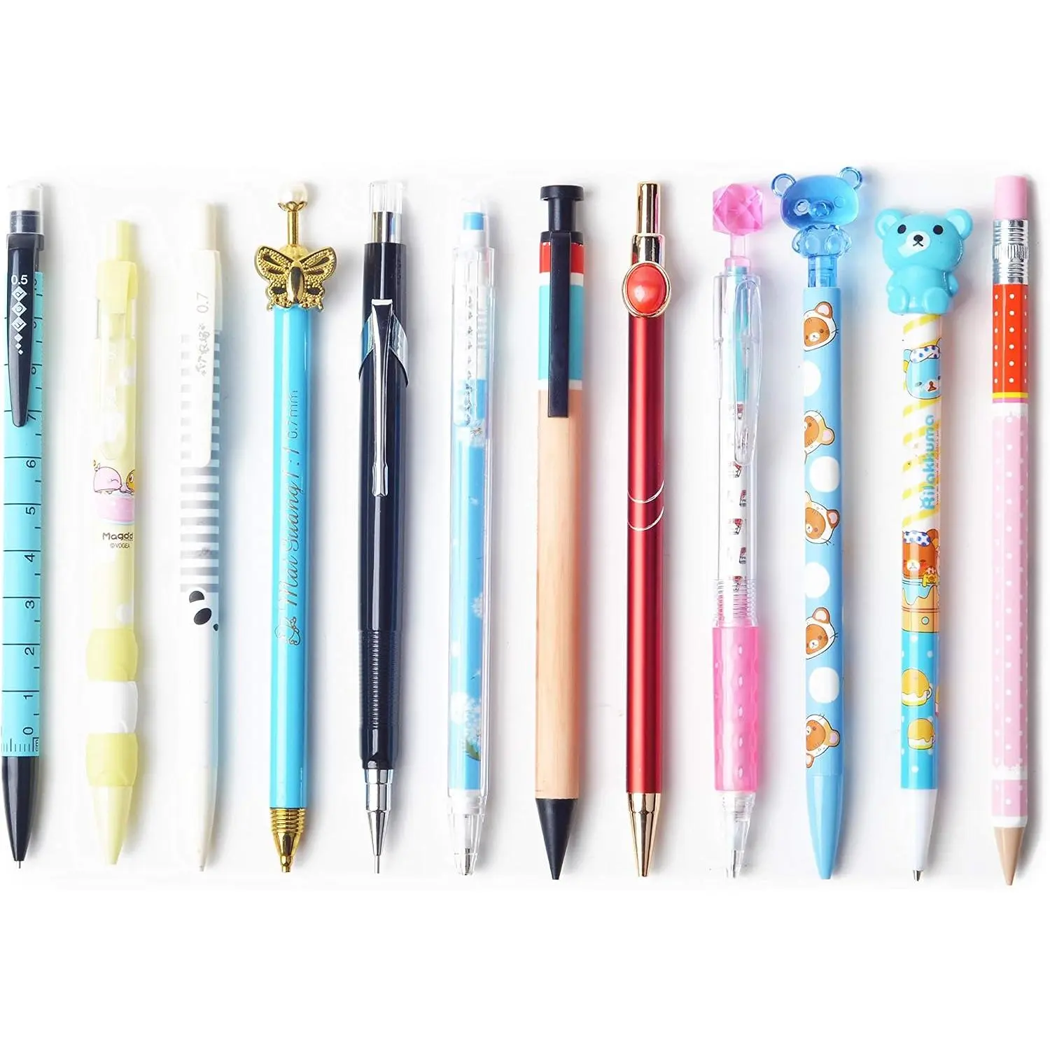 12 count Mechanical Pencils Set 0.7mm or 0.5mm Medium Point, Cute Cartoon Favor, 12 Different Design  for School or Office Supplies