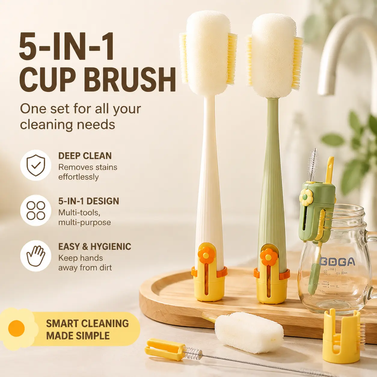Multifunctional 5-in-1 Bottle Brush – Great for Cleaning Cup Lids & Home Kitchen Chores-YY2
