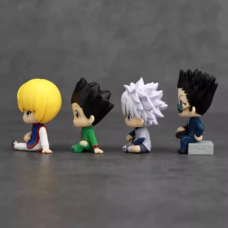4pcs/Set Hunter X Hunter Anime Figure Q Version Sitting Figures Gon Killua Kurapika Leorio Chibi Doll GK Model Ornament Toy Gift