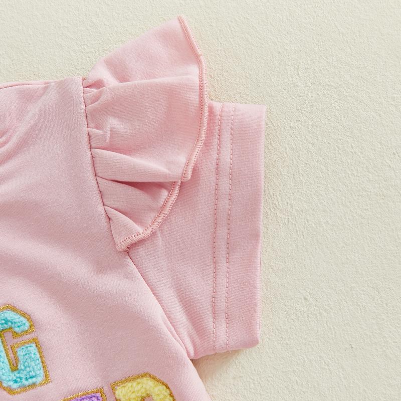 Toddler Baby Little Girl Easter Outfits Letter Embroidery Short Sleeve T-Shirt with Shorts 2 Pcs Set 0-5 Years