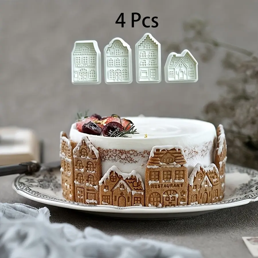 Christmas Gingerbread House Cookie Mold, Abs Durable Plastic Cookie Stamp , Rustic Style, Nordic Small House, Family Party Baking Tool