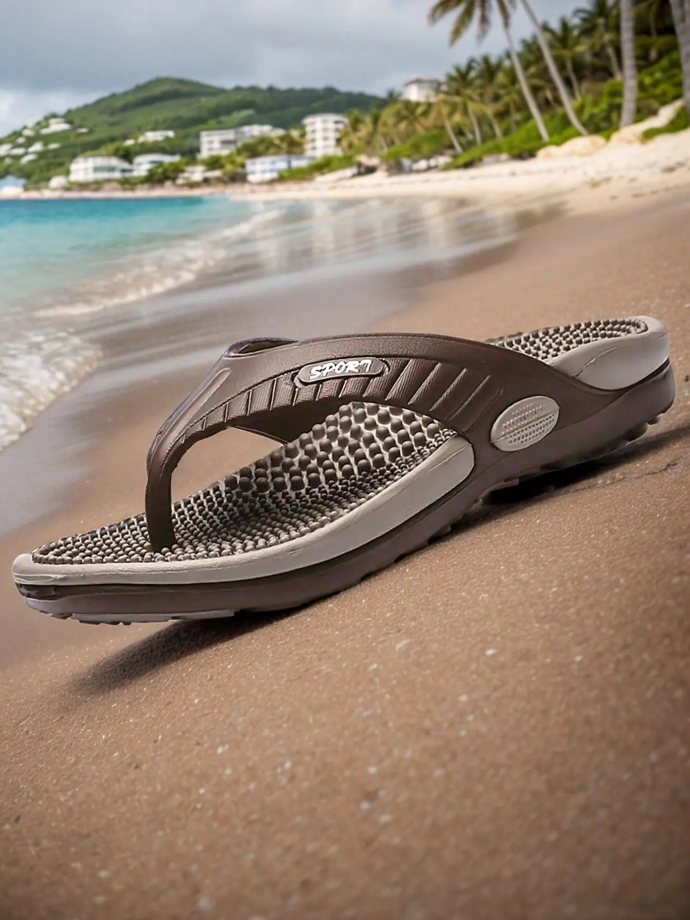 Men's Massage Flip-Flops, Dual-Color Shock Absorption Sandals, Casual Linen Eva Sole, All Seasons Home & Bathroom Use, Eva Slide Sandal, Minimalist Flip Flops