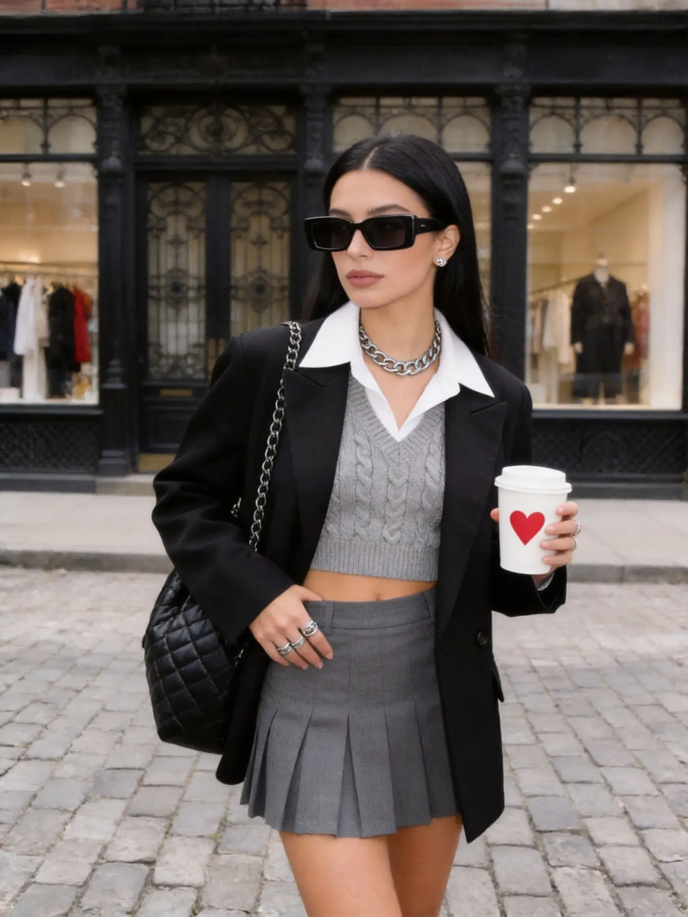 Vintage Oversize Fit Black Suit Jacket Ladies Casual Lapel Blazer Minimalist City Street Fashion Coat for Daily Shopping