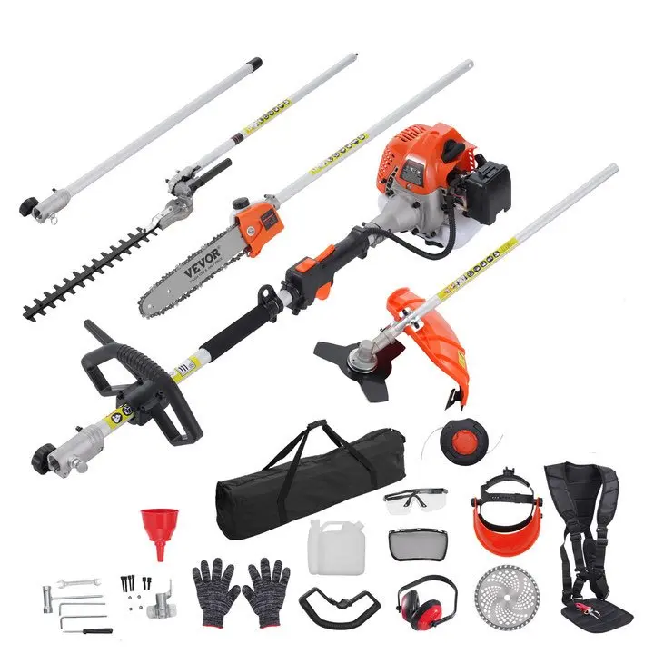 【DealsForYouDays】VEVOR 33CC 6-in-1 Multi-Functional Trimming Tools, Gas Hedge Trimmer, Weed Eater, String Trimmer, Brush Cutter, Edger, Pole Saw Chainsaw Pruner with Extension Pole