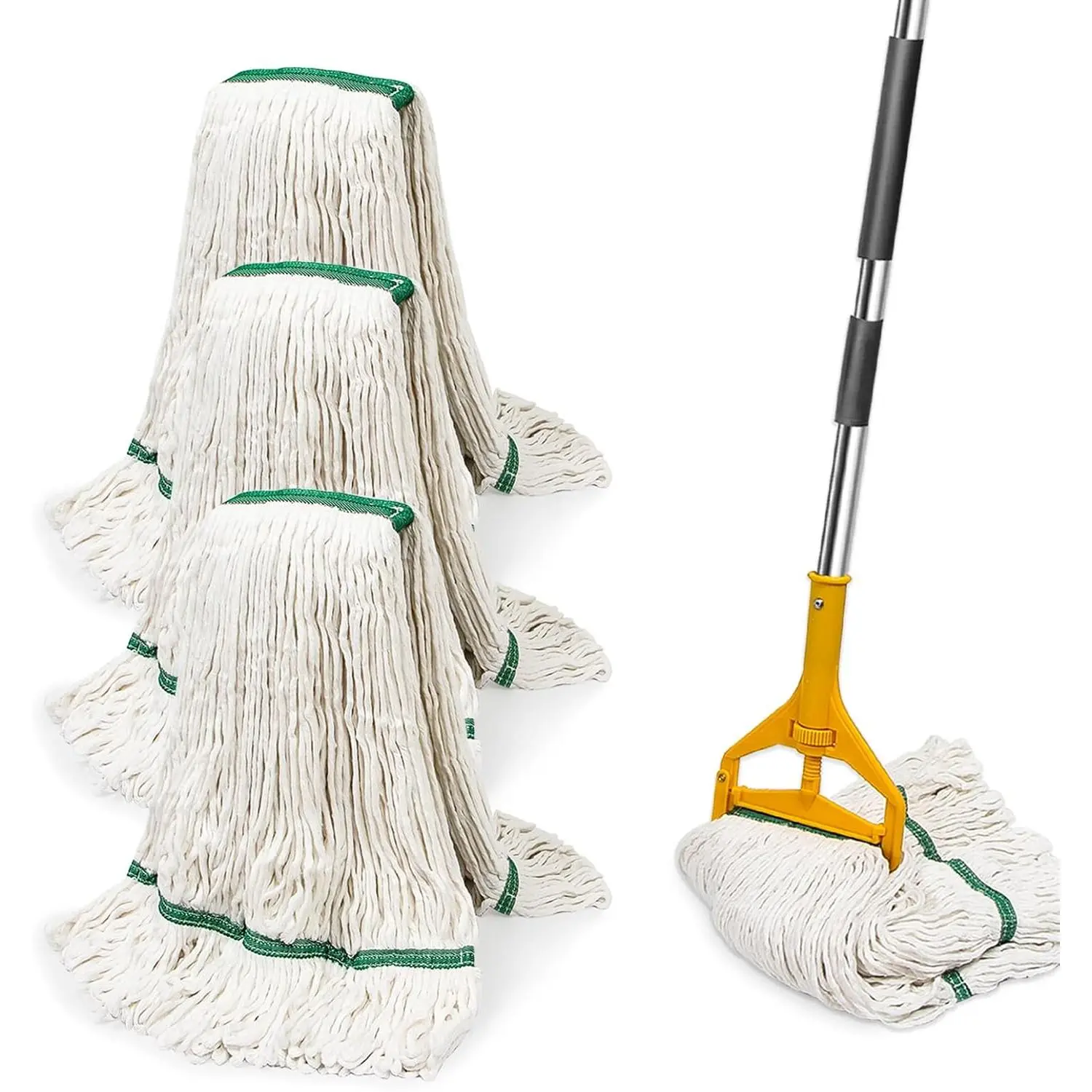 Looped-End Cotton String Mop Refill Heads, 3-Pack Heavy-Duty Commercial Clean & Industrial Use Replacements, 48in Long Handle Compatible, 20oz Wet Mop Refills for Home, Office