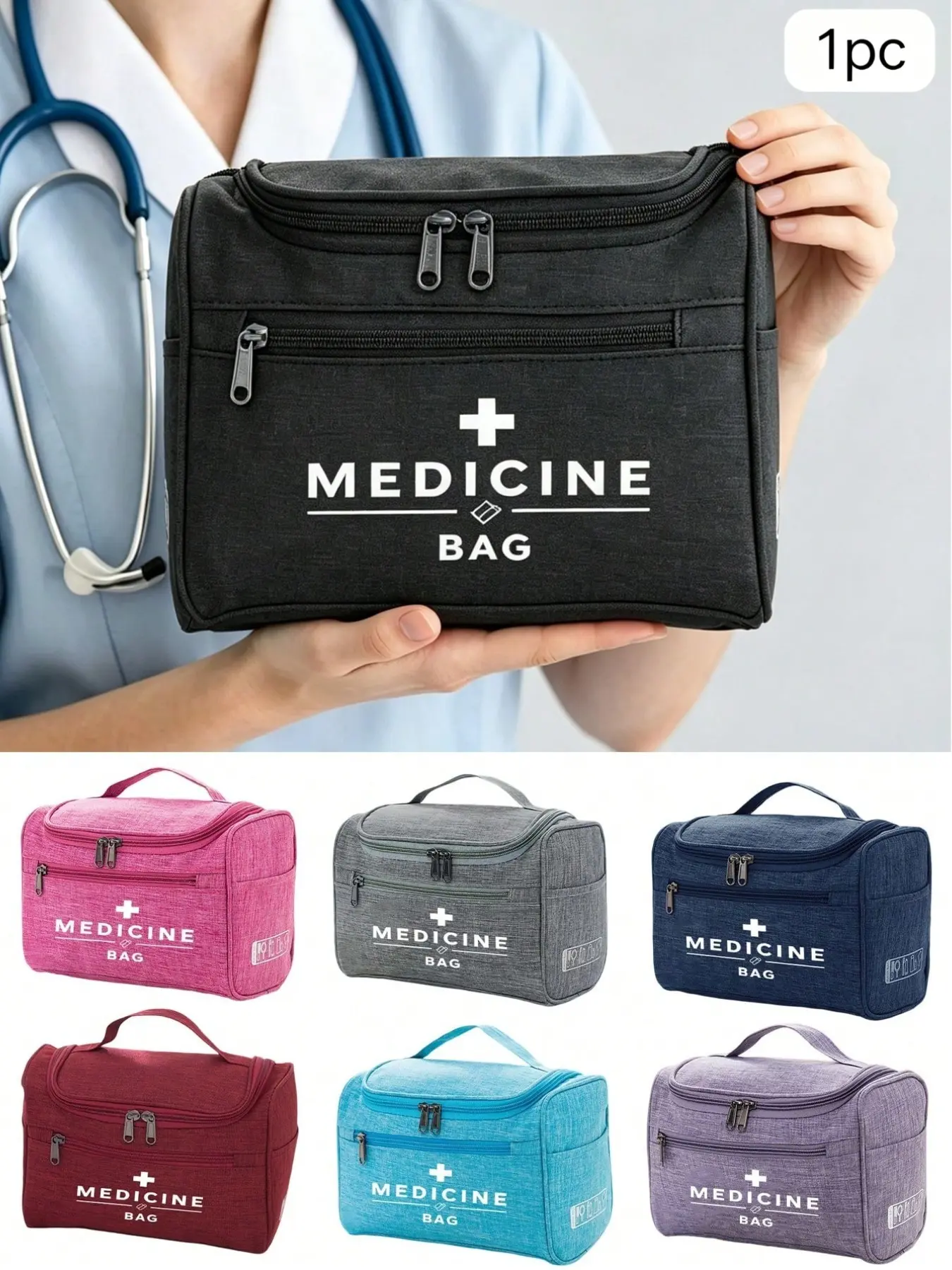 Portable First Aid Kit, Handheld Outdoor Emergency Bag, Multi-Layer Medicine Organizer, Large Capacity Durable Travel Medication Storage, Ideal for Home, Camping, Emergency Relief Bag