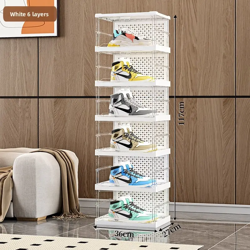 Three-sided transparent side-open shoe cabinet, drawer-type shoe box, home clear dustproof storage and finishing, integrated foldable shoe rack