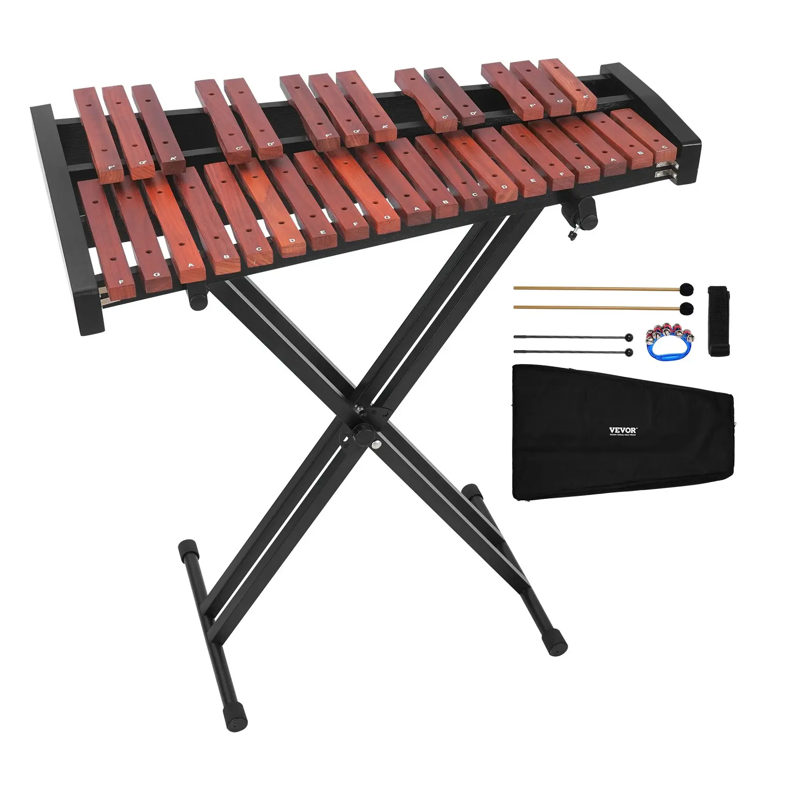 VEVOR 32-Note Wood Xylophone, Professional Percussion Instrument Kit with Height-Adjustable Stand, 4 Mallets, Carrying Bag for Beginners (Adults & Kids), Xylophones