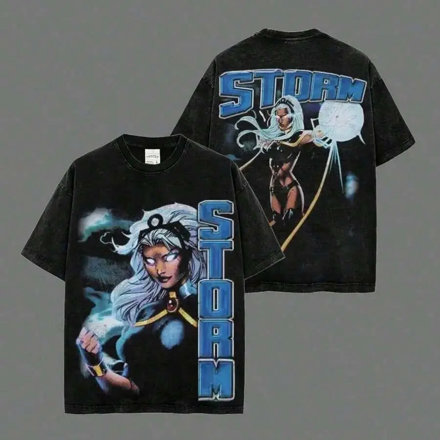 Storm Goddess Of Weather Retro Acid Washed T-Shirt – 90s Vintage Comic Hero Tee, Heavyweight 100% Cotton