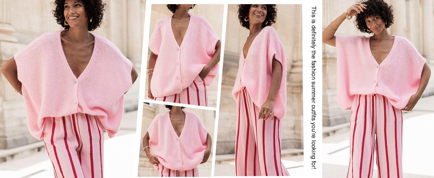 Saodimallsu Womens Fall Oversized Cardigans Batwing Short Sleeve Lightweight Button V Neck Casual Knit Sweater Tops Saodimallsu Womens Fall Oversized Cardigans Batwing Short Sleeve Lightweight Button V Neck Casual Knit Sweater Tops