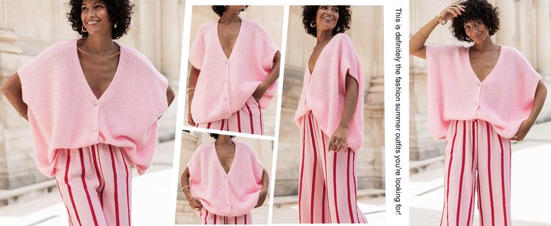 Saodimallsu Womens Fall Oversized Cardigans Batwing Short Sleeve Lightweight Button V Neck Casual Knit Sweater Tops