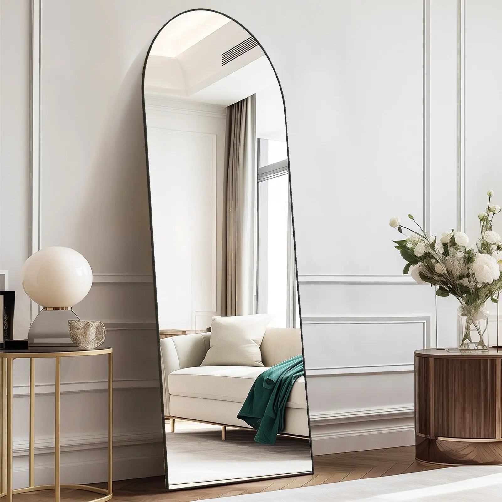64"x21" Full Body Wall Mirror Standing Hanging or Leaning Wall-Mounted Mirrors with Stand Aluminum Alloy Frame Living Room