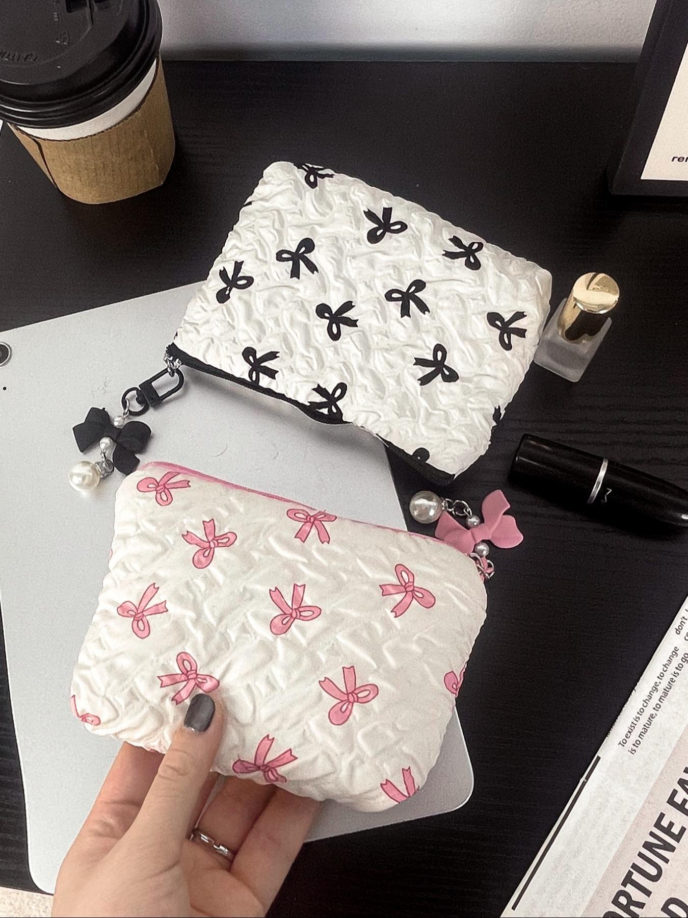 Cute Bow Pattern, Portable Travel Makeup Bag, Daily Makeup Storage Bag, Fashionable Makeup Bag for Sanitary Pads, Lipstick, Keys, Skin Care Products, Makeup Organizer Pouch