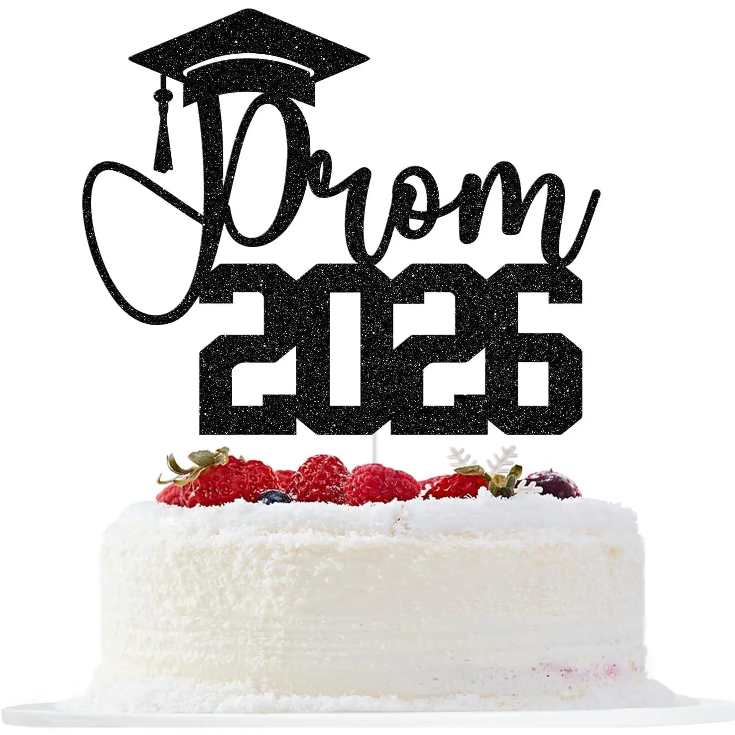 Prom 2026 Cake Topper, Graduation Prom Decorations, Prom Night Party Decor, Class of 2026 Graduation Party Decorations (Black Glitter)