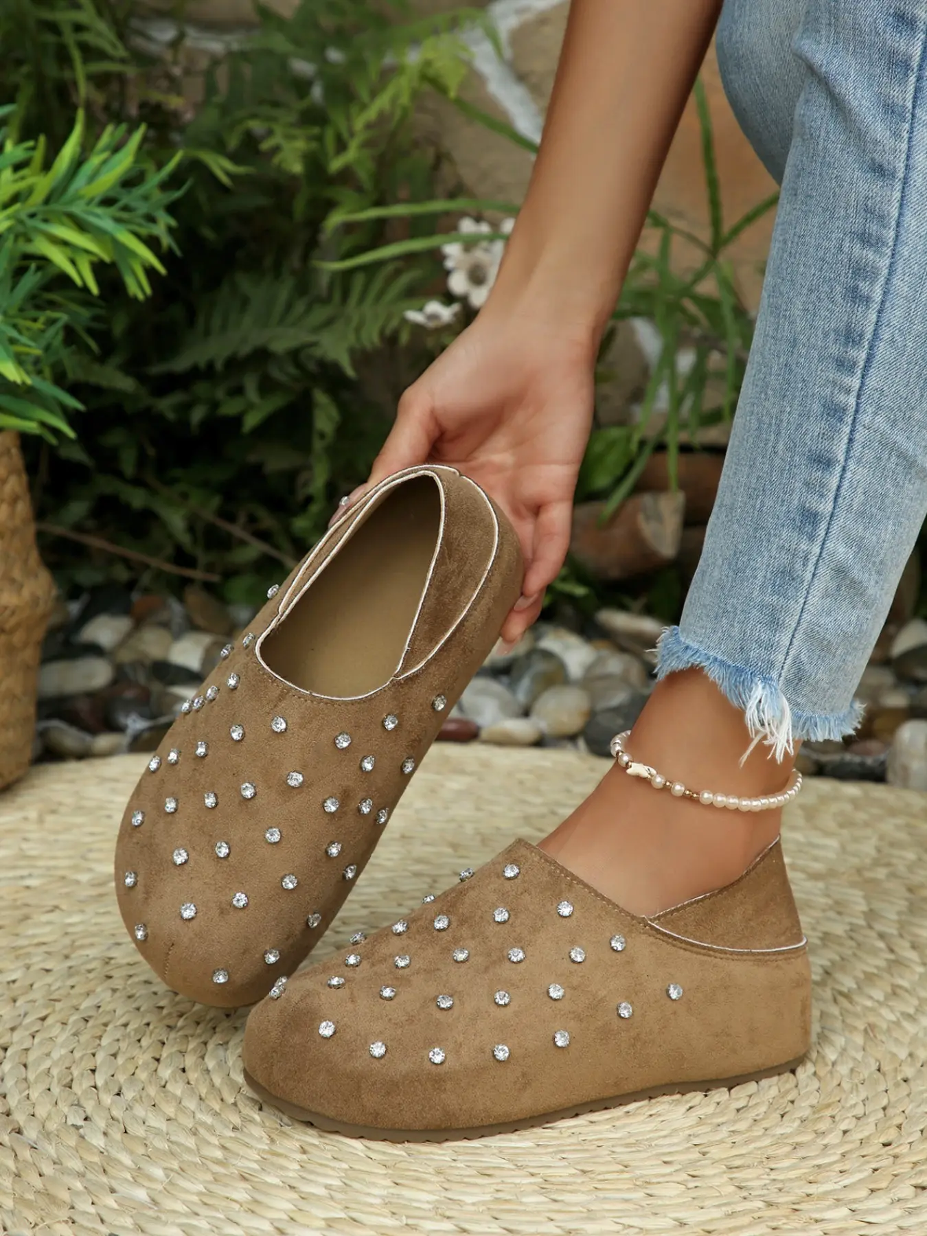 Women's popular European and American diamond-encrusted Boken shoes, soft-soled, not tiring feet, two-wear wrap-toe shoes, daily commuting versatile women's single shoes, travel versatile casual women's shoes