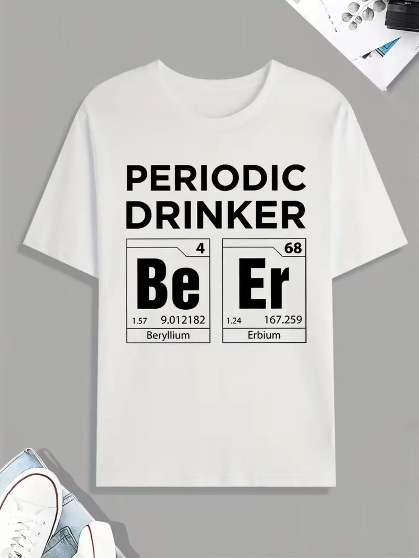 Beer Periodic Table Print Short Sleeve Crop Top, Unisex Casual Fitted Tee, Chemical Enthusiast Apparel, Plain Surface Design