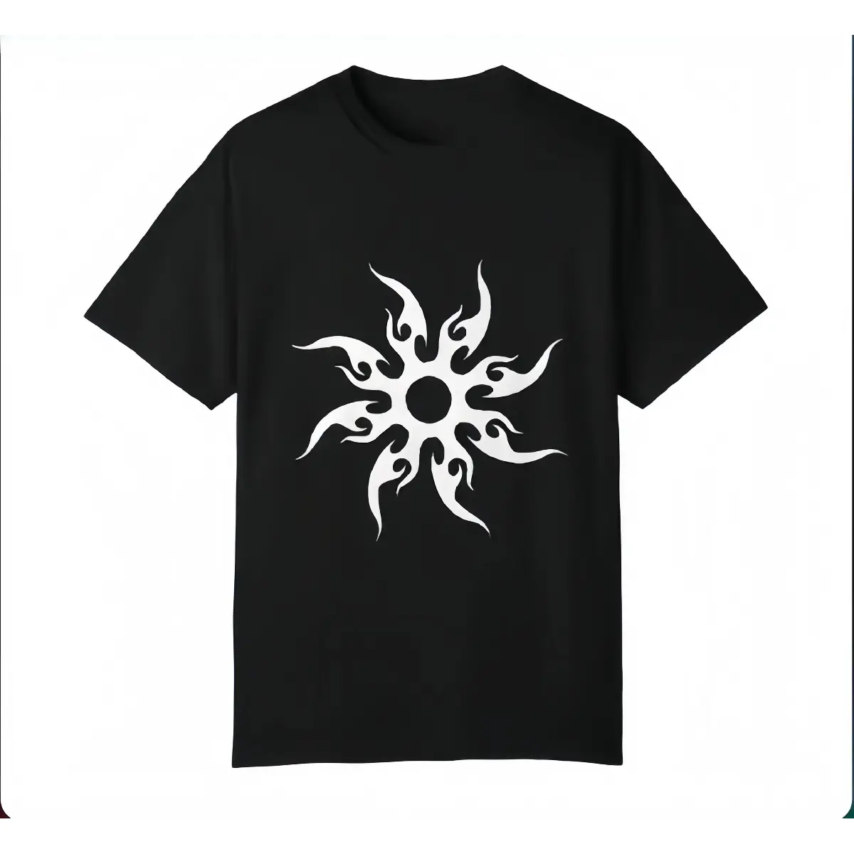 Tribal Flame Sun Symbol Graphic Basic Short Sleeve Crew Neck T-Shirt