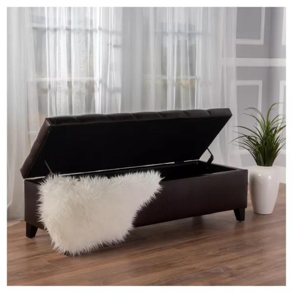Ottoman Bench with Storage, White Boucle Surface, Rubber Wood Legs, 300 lbs Capacity