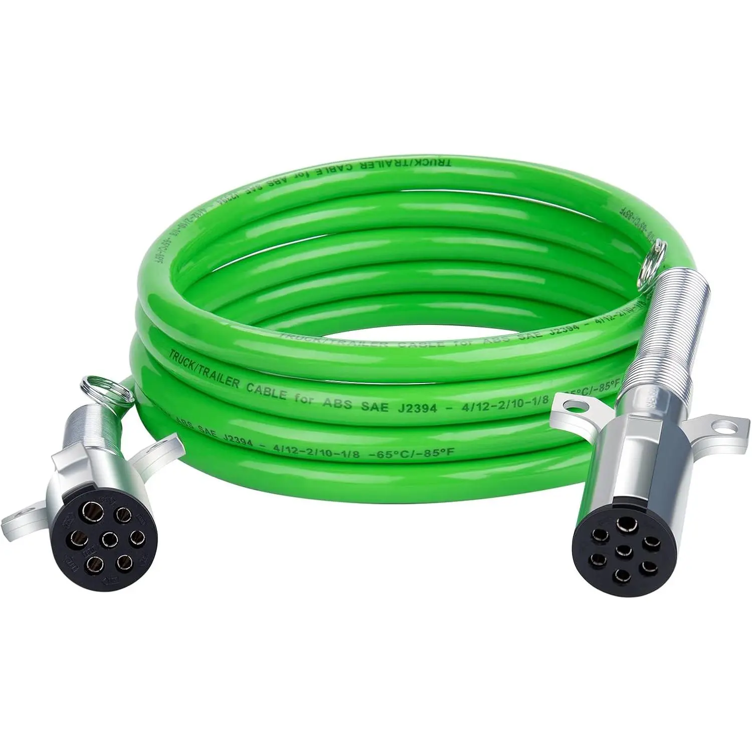 7 Way Trailer Cord 12 FT ABS Electrical Power Cord Heavy Duty Green Straight Power Wire Cable for Semi Trucks Trailers Tractors
