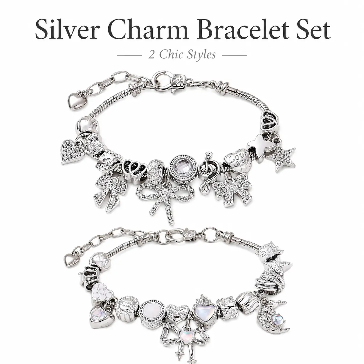 Women's Elegant Bow & Heart Design Charm Bracelet, Exquisite Trendy Charm Bracelet, Fashionable Jewelry for Women & Girls As Gift, Adjustable Bracelet, Heart Shaped Bracelet, Rhinestone Bracelet, Adjustable Copper Bracelet
