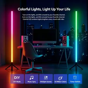 360° Standing LED Corner Lamp with Music Sync, Color Shift, Dual Control & Timer, 16M DIY Colors, Perfect for Living Room/Gaming Room, Smart RGB Floor Lamp summergarden