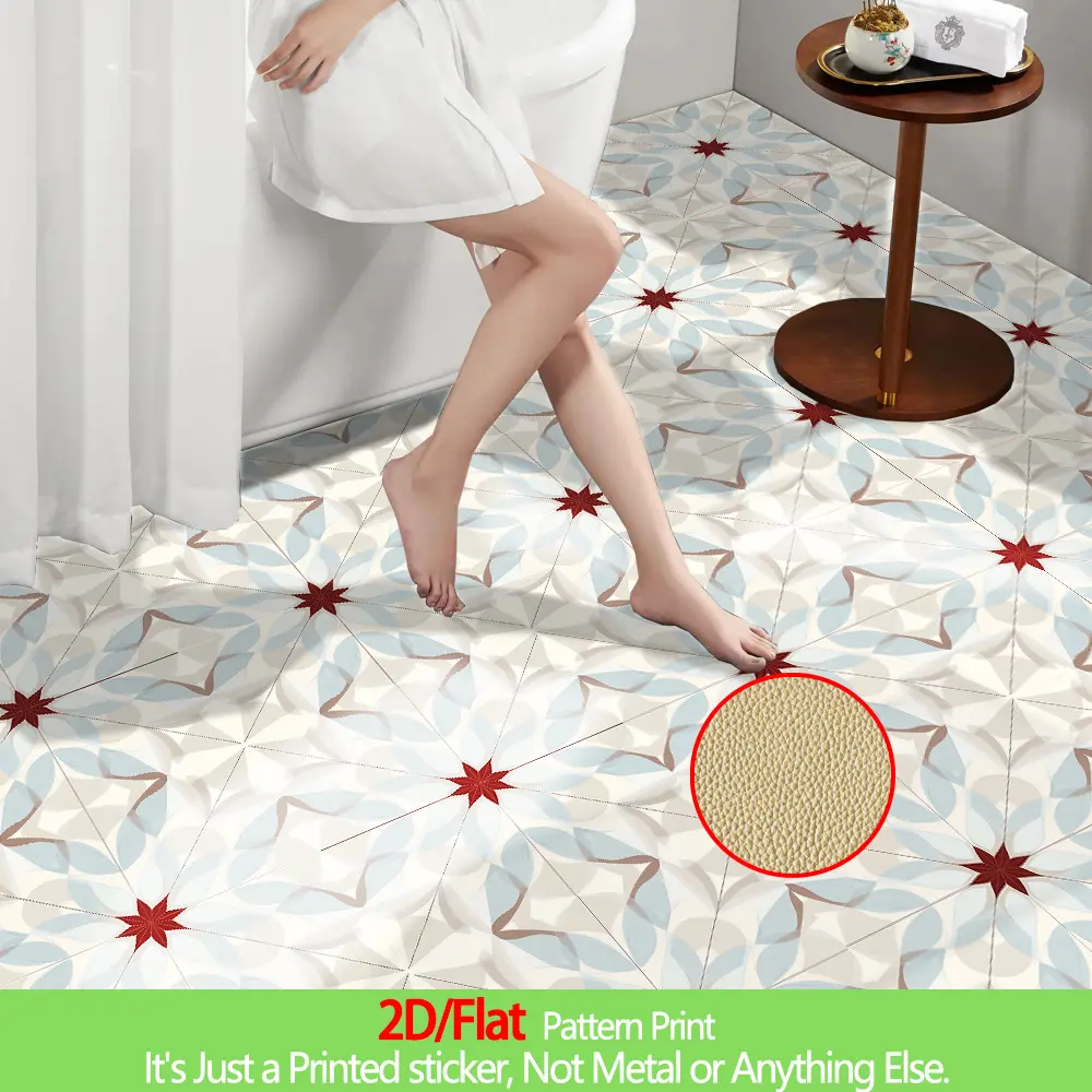 10pcs Self-Adhesive Vinyl Floor Tiles Suitable for Kitchen, Bedroom, Living Room - Peel & Stick PVC with Matte Leather Geometric Flower Pattern, Easy Installation, Residue-Free Removal, 11.81x11.81 Sq Ft (10 Tiles)