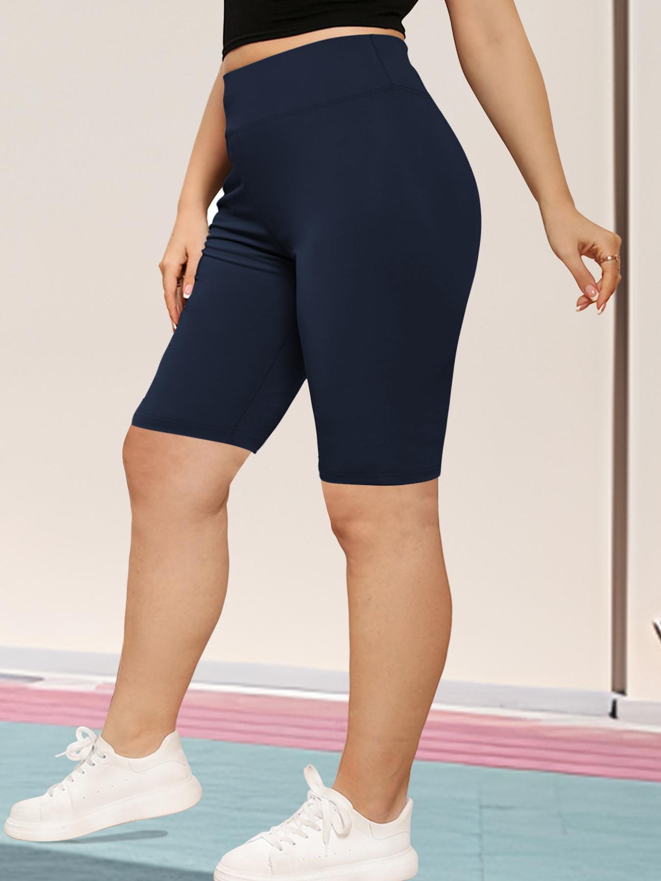 Plus Size Solid High Waist Short Leggings, Casual Comfy Breathable Skinny Shorts for Yoga Gym Workout Running, Summer Outfits 2024, Women's Bottoms for Summer, High Stretch Shorts