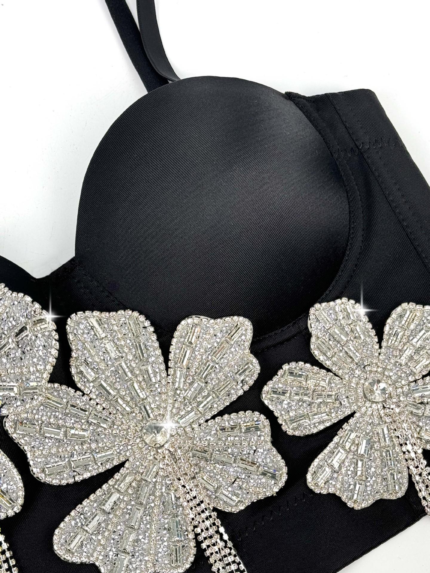 CELOT KEVER Luxury Diamond-Studded Floral Corset Outerwear Fishbone Bra Cotton Fabric Adjustable Breathable Women's Top