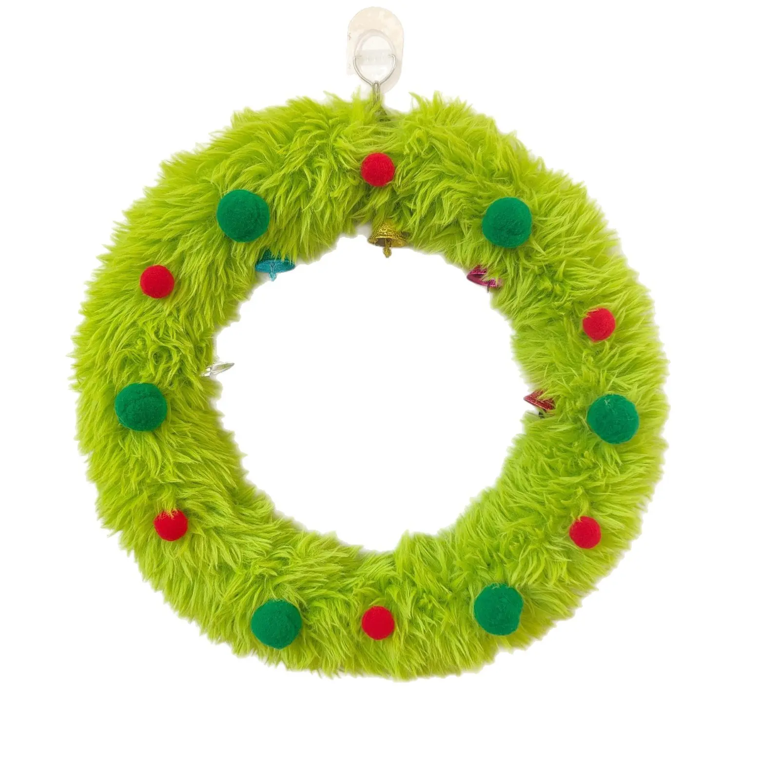 Christmas Plush Wreath with Bell Ornaments, Faux Fur Wreath Decor, Perfect for Front Door, Porch, Indoor Outdoor Christmas Decoration