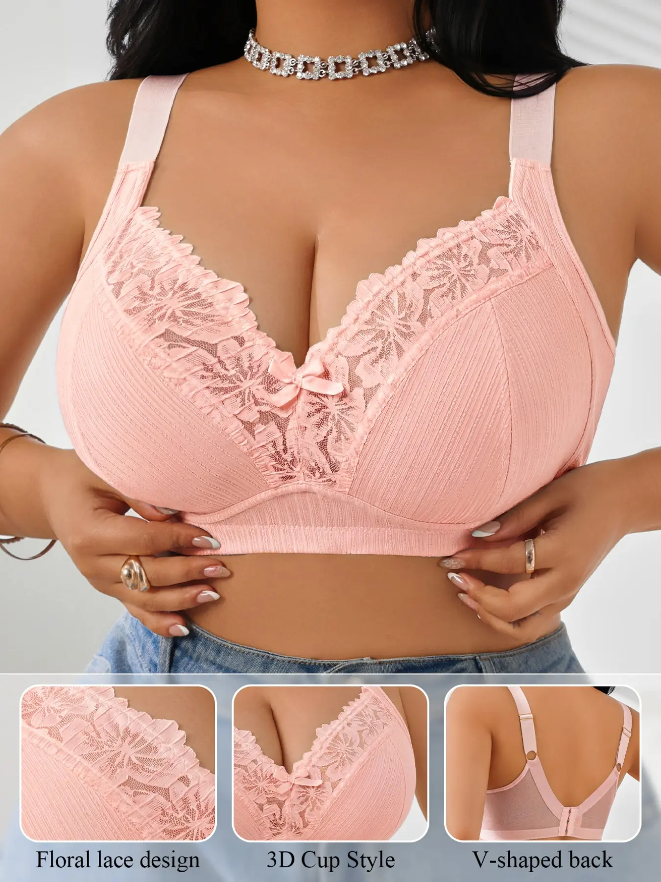Women's Strapless Lace Bra, Lightweight Breathable No Pads, Front Bowknot Decoration, Back Mesh Patchwork, Summer Comfort, Home & Party Wear