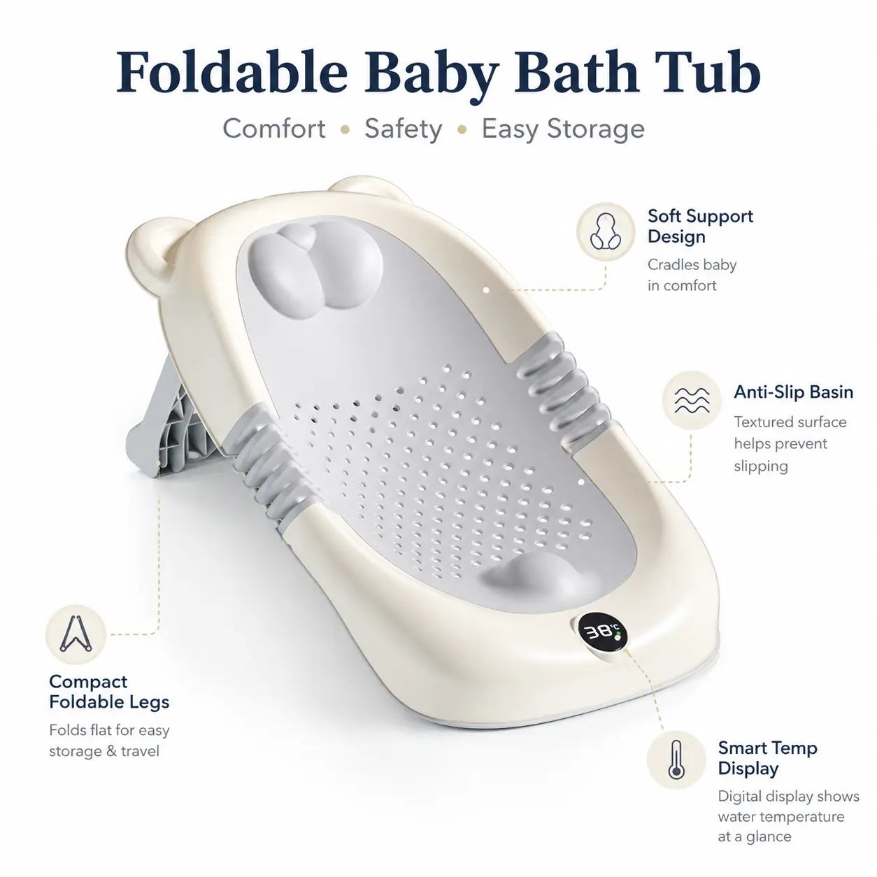 Baby bath support net, newborn lying support tool, universal baby bathtub bed support, non-slip pad, temperature-sensing bath stand