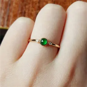 Natural green chalcedony circular mini rings for women minimalist design classic charm party silver New in jewelry adjustable