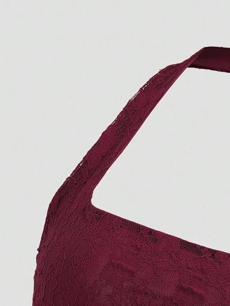 Valentine's Day Women's Plain Floral Lace Halter Neck Top, Elegant Sleeveless Top for Party Holiday Vacation, Ladies Clothes for Summer, Womenswear