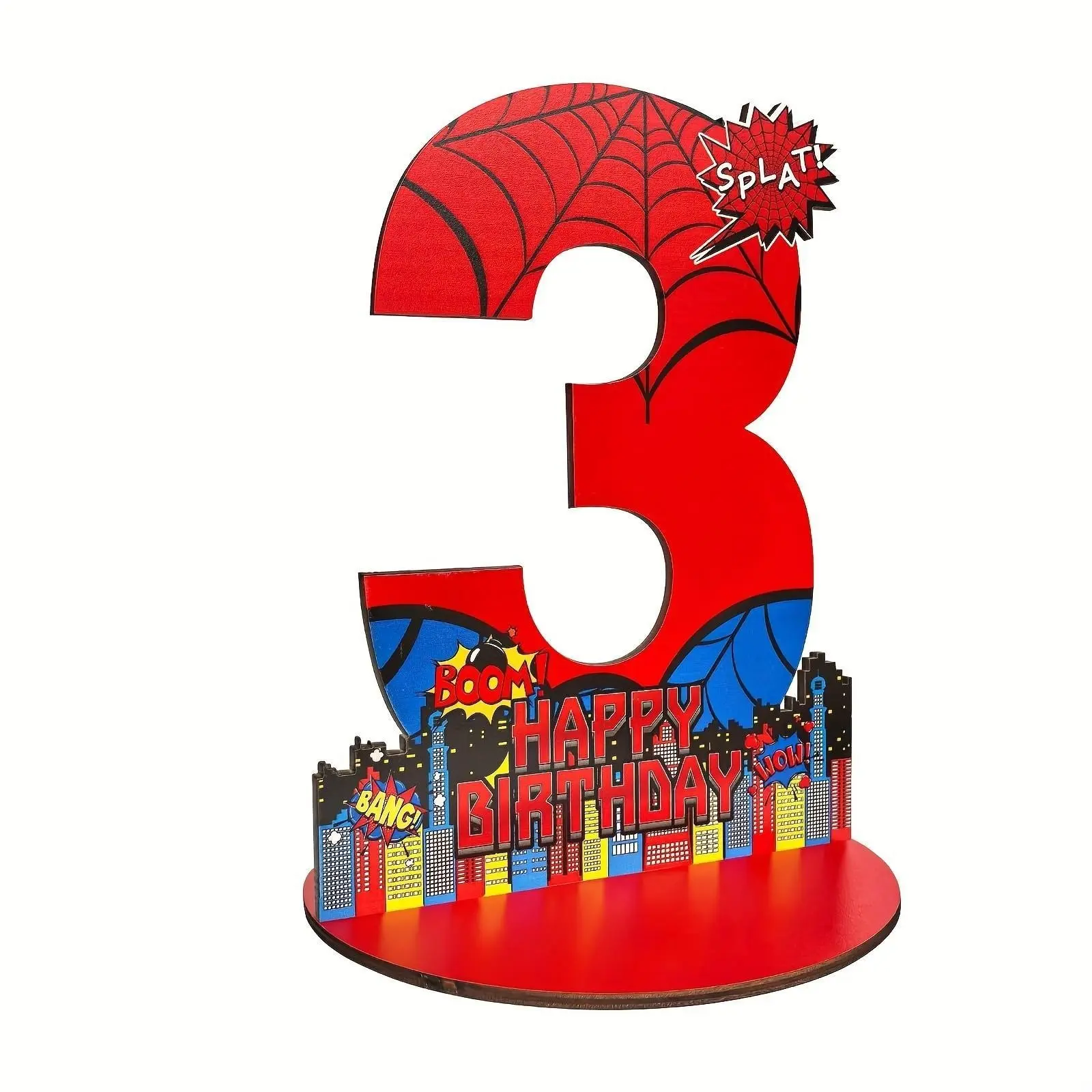 Spider-Themed Birthday Decoration for Ages 3-5, Wooden Table Centerpiece, Spider Number Stand, Party Decorative Item, Birthday Party Supplies