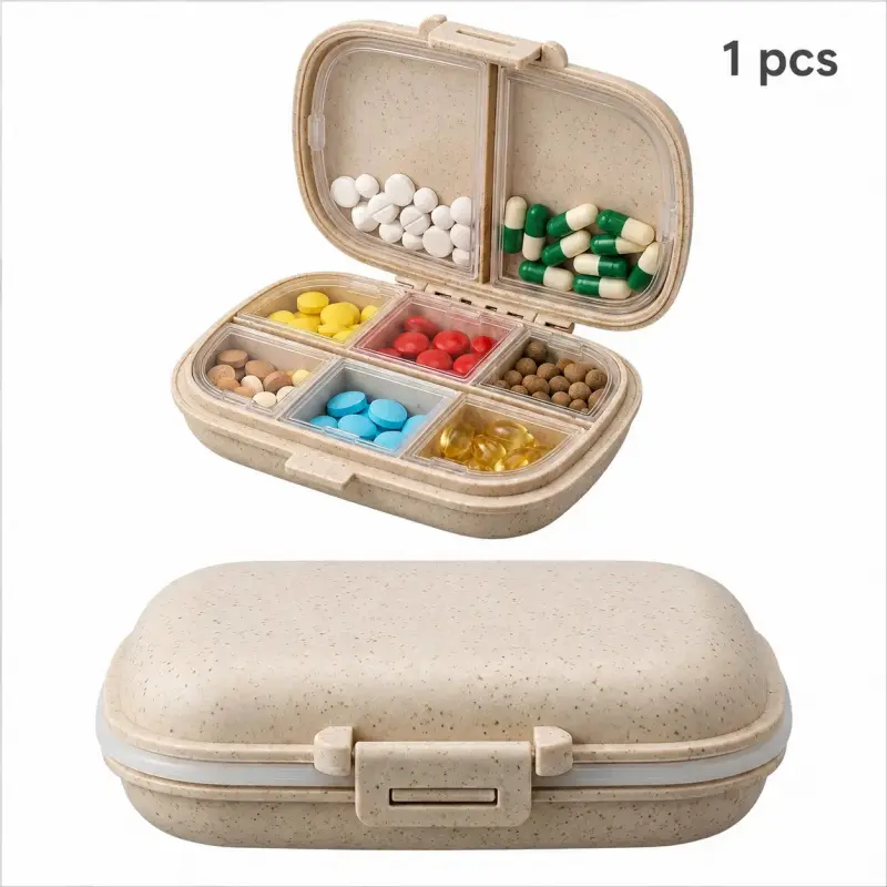 Pill Organizer - Portable Sealed Travel Home Organizer Case for Vitamins, Tablets, Capsules, Daily Storage