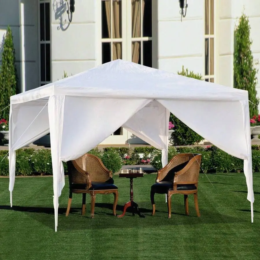 10'x10' Outdoor Canopy Party Wedding Tent Heavy Duty Gazebo Pavilion White With 4/3/No Walls