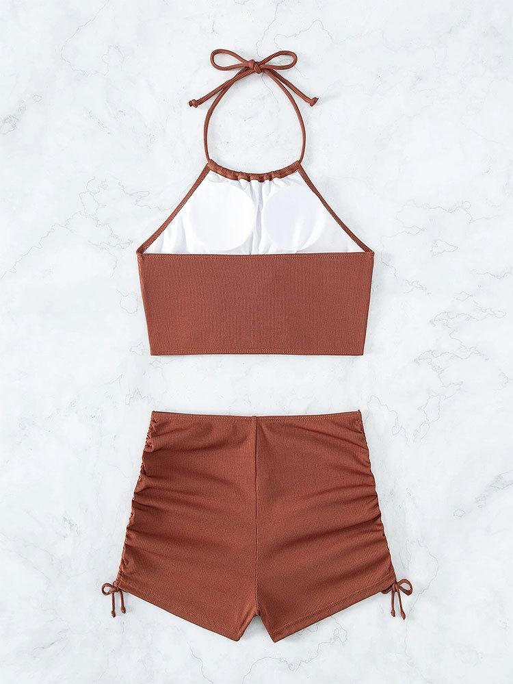 2026 High Waist Suspender Strap Split Swimsuit Women's Summer Flat Angle Sports Beach Bikini