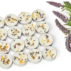 Lavender Scented Tealight Candles Bulk 48 Pack - Infused with Real Lavender Petals, Soy Wax 4 Hour Clean Burn, Smokeless for Relaxation, Wedding, Anniversary, Celebration & Home Use