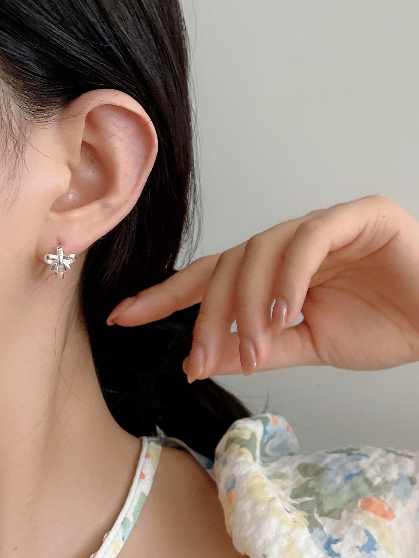 S925 Sterling Silver Cute Bowknot Design Hoop Earrings, Fashionable Earrings for Women & Girls, Trendy All-match & Exquisite Jewelry for Birthday Gift