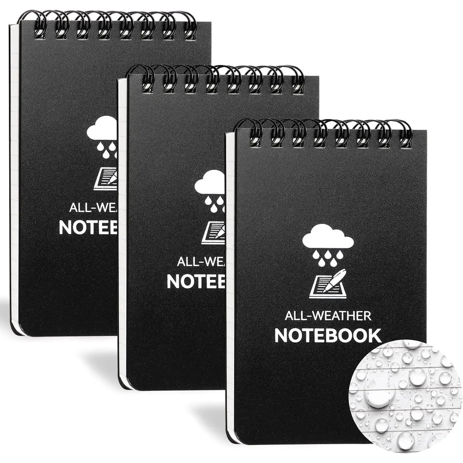 3 Pack Waterproof Notebook, 3 x 5 Pocket Notepad, All Weather Small Pocket Notebook Paper, Mini Spiral Notepad Police Notepad 100 Lined Pages for Outdoor OfficeGift