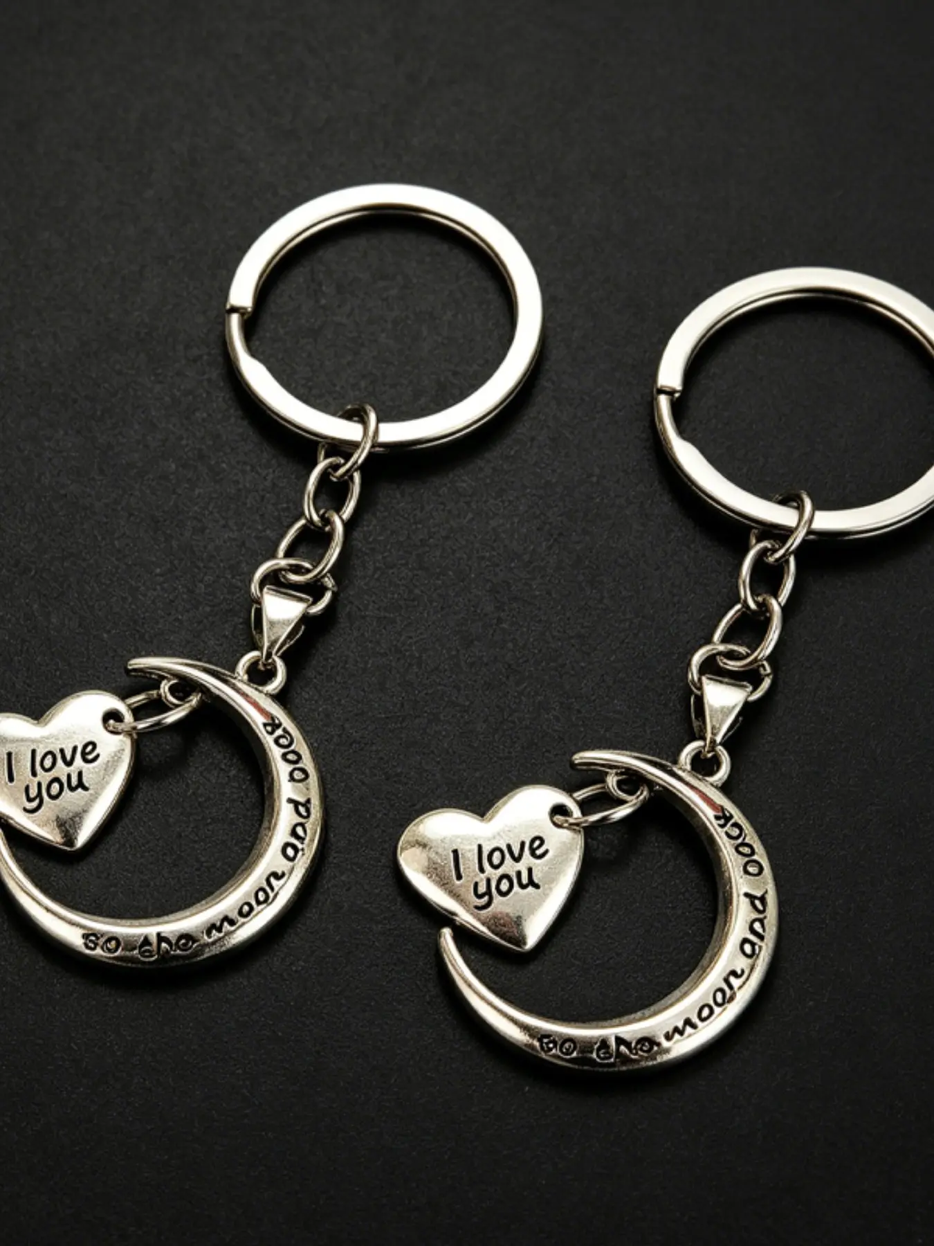2pc Engraved Keychain, Crescent Moon Mini Heart Pendant, Romantic Love Quote Charm, Perfect Gift for Couples, Valentine's Day, Birthday