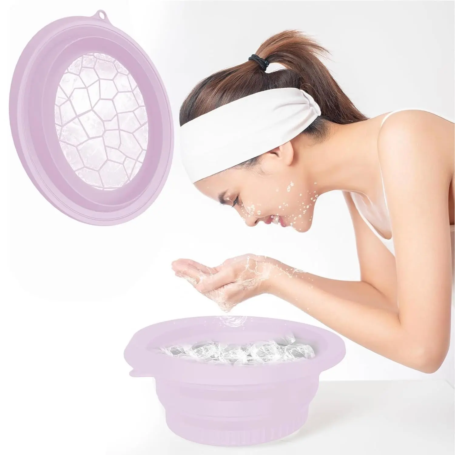Collapsible Silicone Face Bowl with Ice Tray, Portable Cold Plunge Basin, Reusable Spa Tool for Home, Camping, Travel