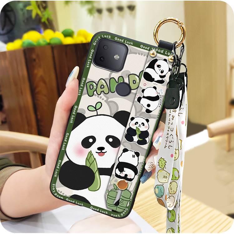 Wrist Strap Durable Phone Case For TCL T-Mobile Revvl 4Plus Kickstand protective Wristband Soft case Back Cover panda Silicone Waterproof ring Dirt-resistant Cartoon Anti-knock