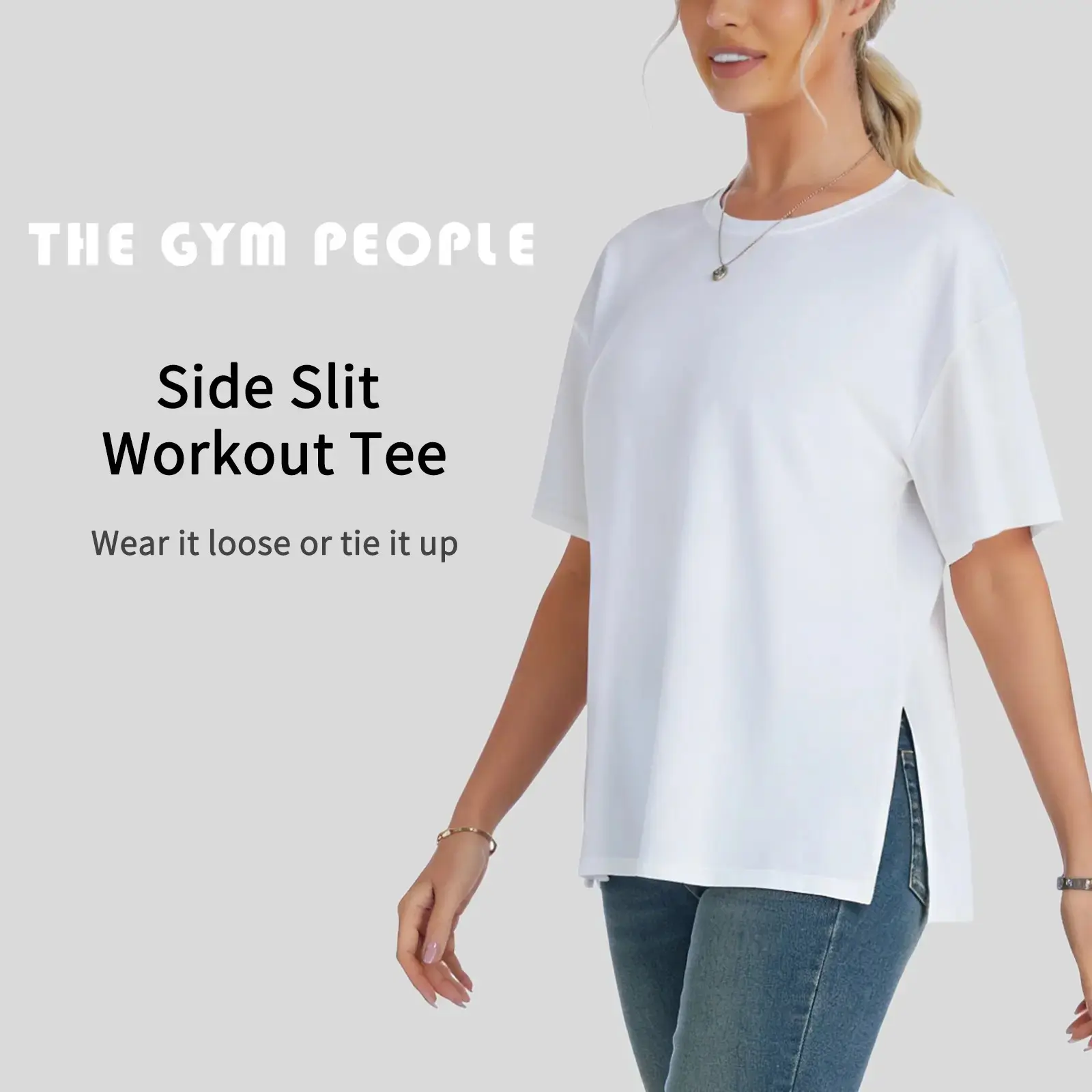 THE GYM PEOPLE Women's Loose Fit Short Sleeve Workout T-Shirts with Side Slit Crewneck Summer Lightweight Casual Top Tees